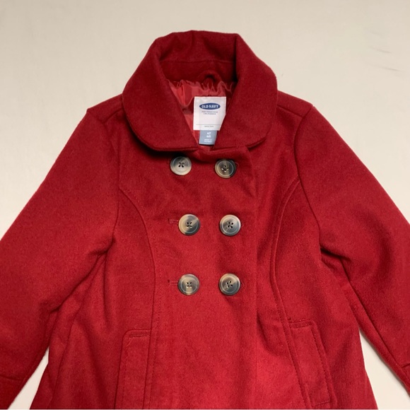 🆕 Red Pea Coat Girl’s 4T Preppy Classic Warm Winter Button Up Old Navy Holiday - Picture 2 of 8